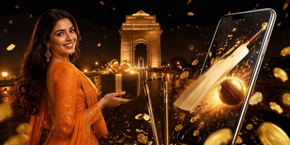 Delhi India Gate with cricket match betting theme