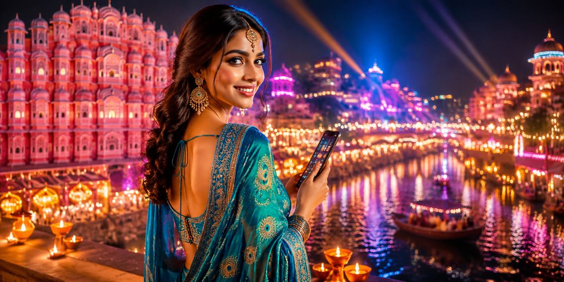 Mobile user enjoying online casino in Jaipur near Hawa Mahal