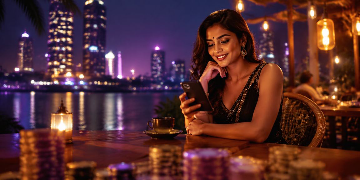 Vibrant neon mobile casino playing atmosphere in Pune city
